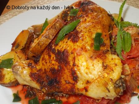 Pečené kuře na mrkvovo-řepném a zelném polštářku